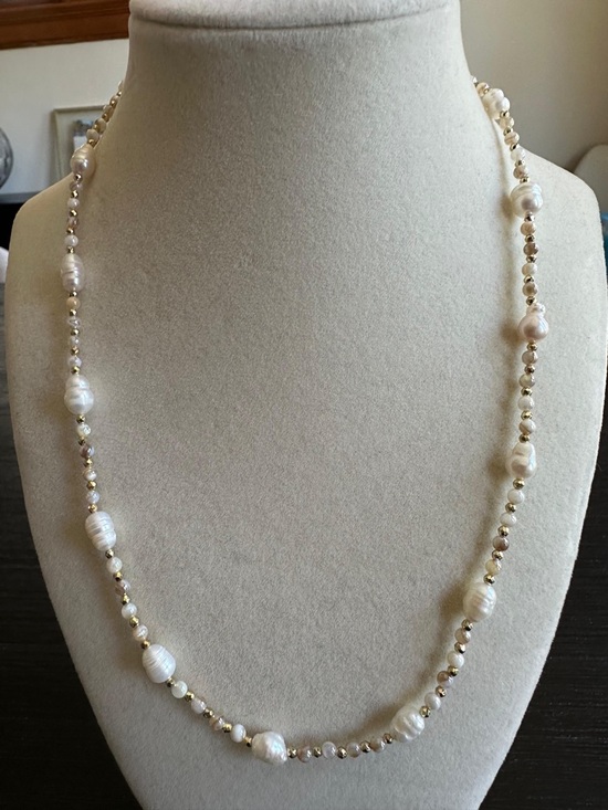 Jewelry - Cultured Pearl and Shell Beads Necklace - Coastal Wedding Beach Summer Jewelry